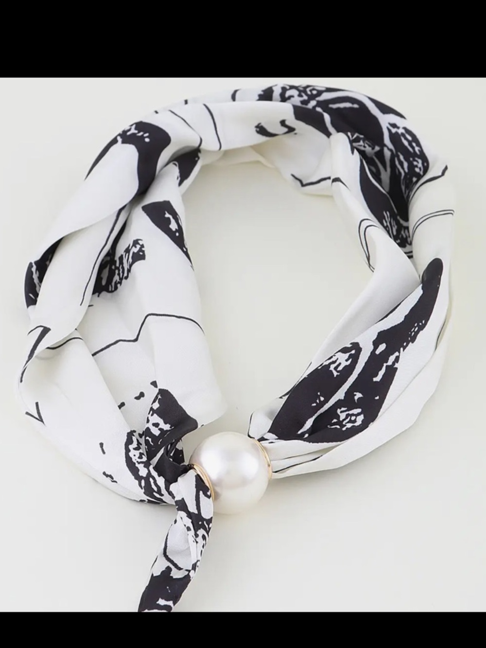 FROM PARIS FRANCE ShopEvelynne Black & White Scarf Necklace with Pearl Accent